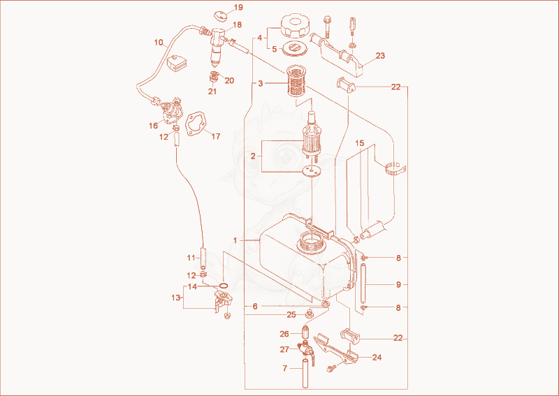 Exploded parts diagram of the FUEL SUPPLY of a Wacker Neuson TD09, with numbered balloons