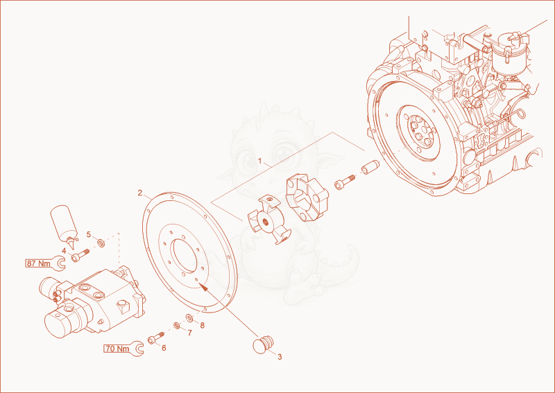 Exploded parts diagram of the HYDRAULIC PUMP DRIVE of a Wacker Neuson 50Z3, with numbered balloons