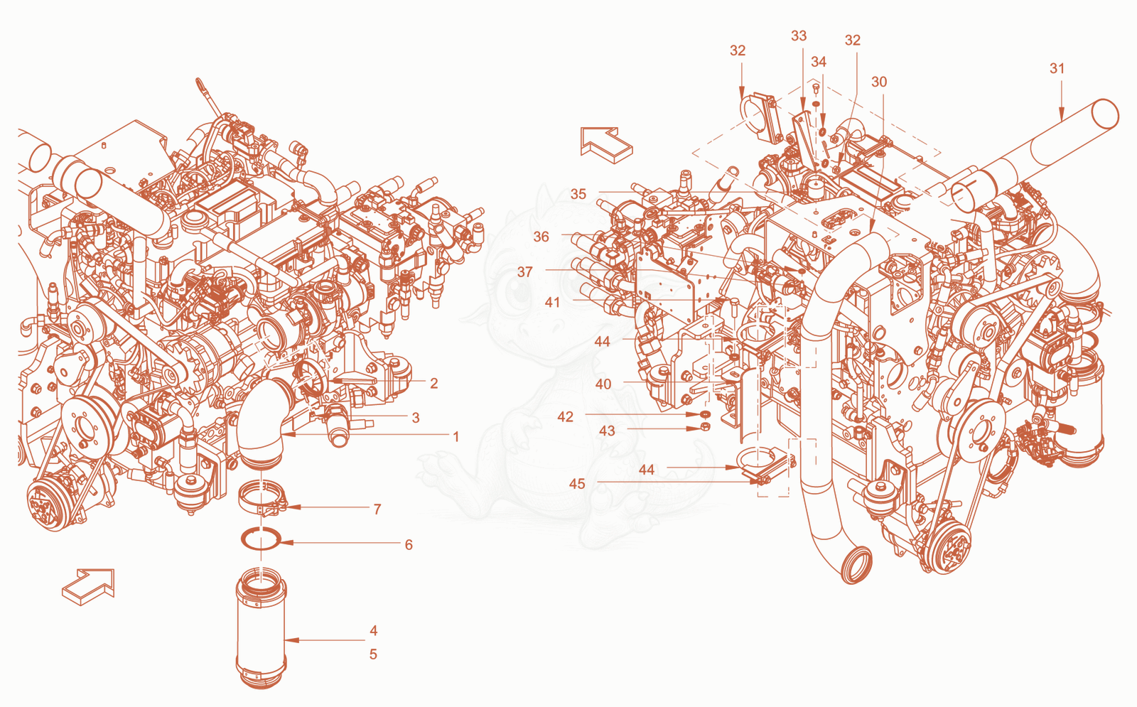 Exploded parts diagram of the exhaust system of a Wacker Neuson RC110PUSROPS, with numbered balloons