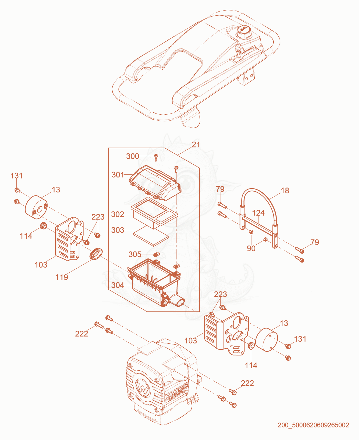 Exploded parts diagram of the Air Cleaner cpl. of a Wacker Neuson BS50-2, with numbered balloons
