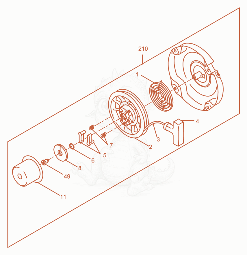 Exploded parts diagram of the Fan-Starter of a Wacker Neuson BPU2540, with numbered balloons