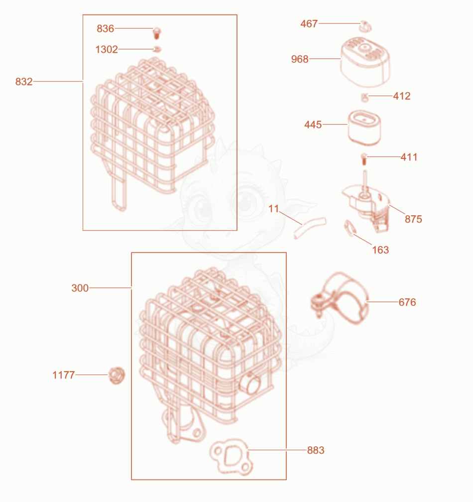 Exploded parts diagram of the Air Cleaner - Exhaust of a Wacker Neuson BPS1340BW, with numbered balloons