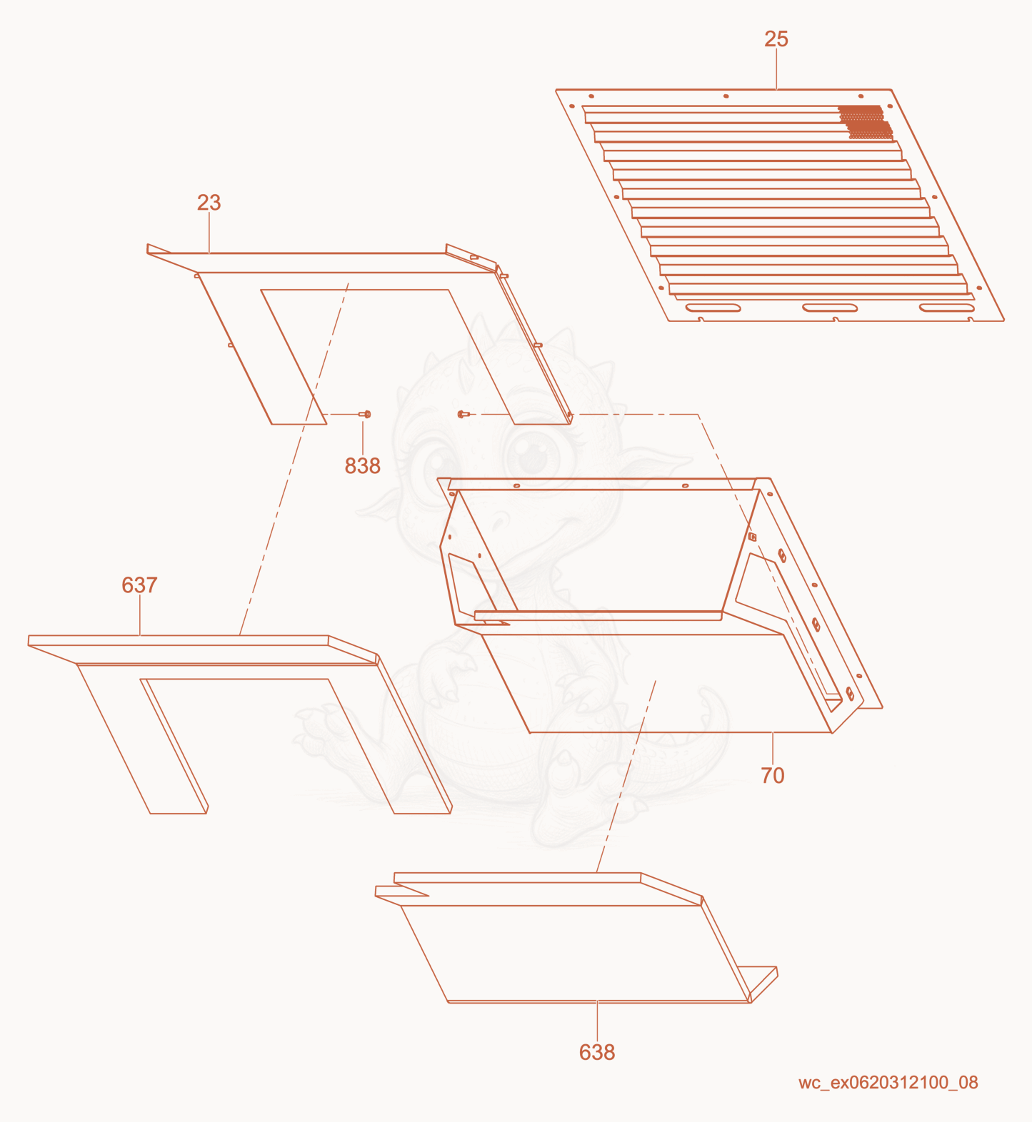 Exploded parts diagram of the Rear Air Inlet of a Wacker Neuson G100, with numbered balloons