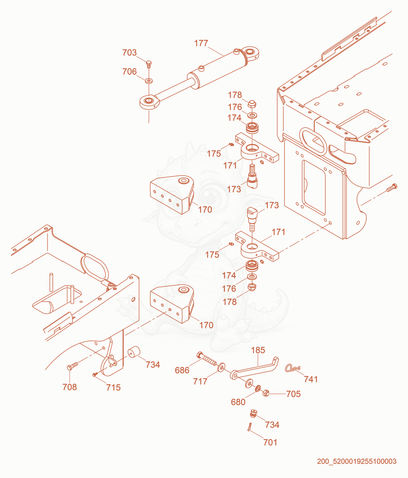 Despiece del Articulated Steering Joint de una máquina Wacker Neuson RTKX-SC3, con globos numerados