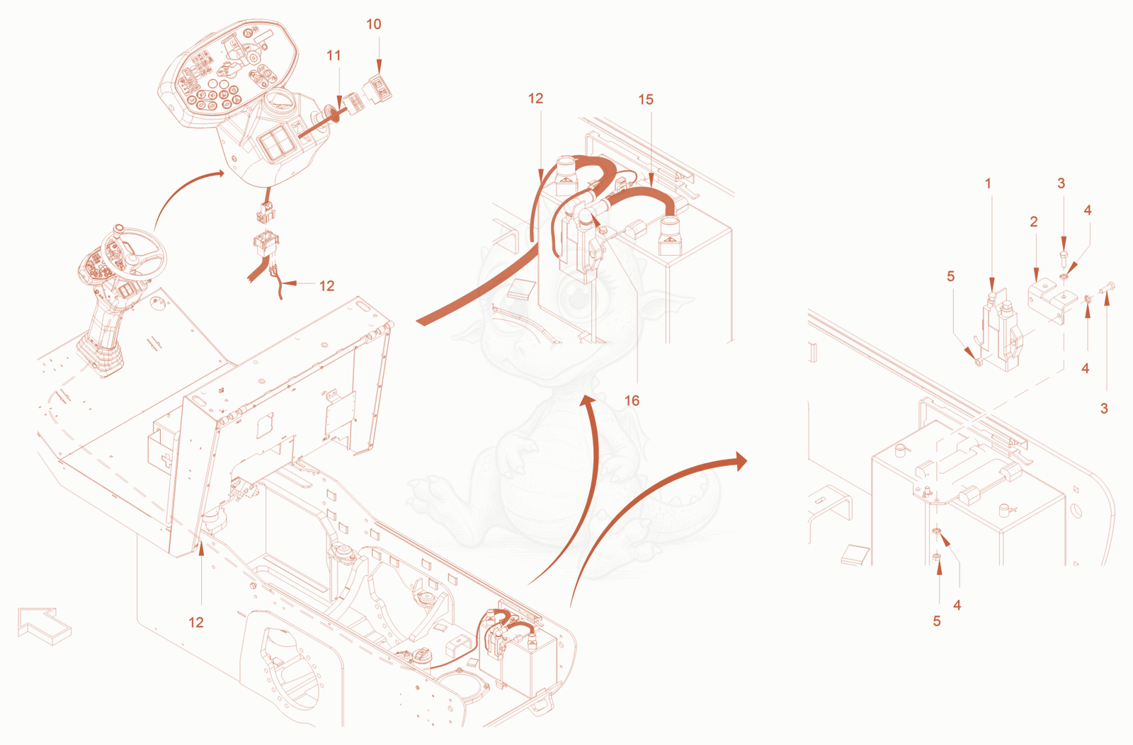 Exploded parts diagram of the battery isolating switch of a Wacker Neuson RC50P, with numbered balloons