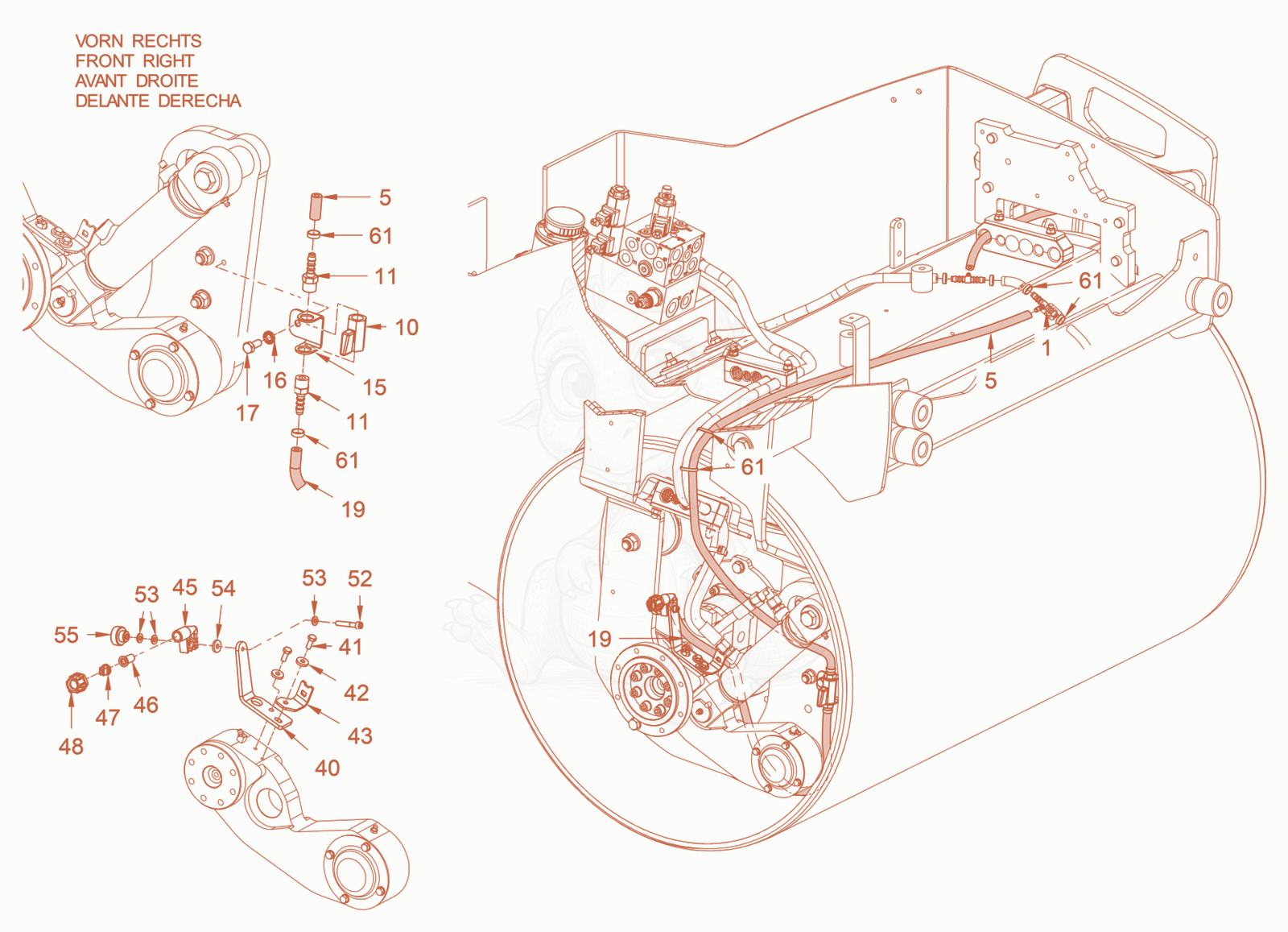 Exploded parts diagram of the sprinkling of a Wacker Neuson RD28-120DPF, with numbered balloons