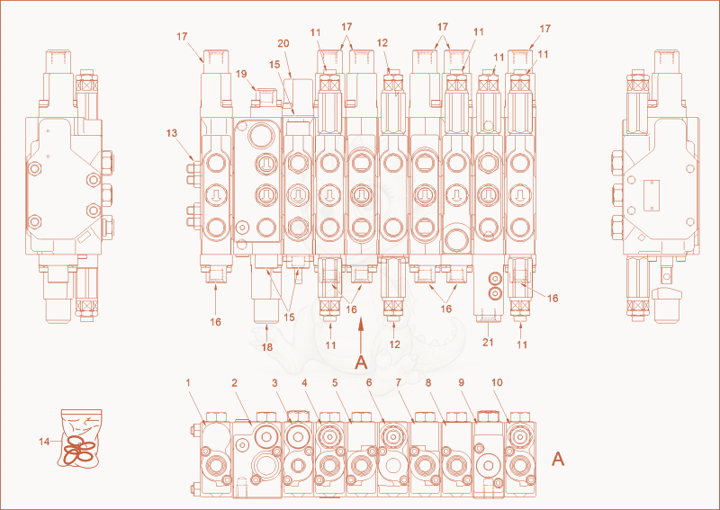Exploded parts diagram of the CONTROL VALVE 2 of a Wacker Neuson 2404, with numbered balloons