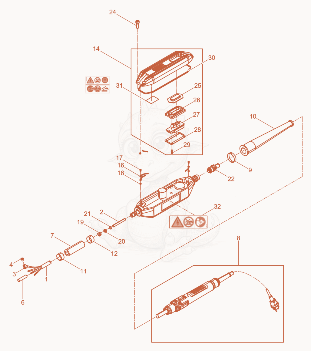 Exploded parts diagram of the Hose connection of a Wacker Neuson IRFU30/230VGVCH, with numbered balloons