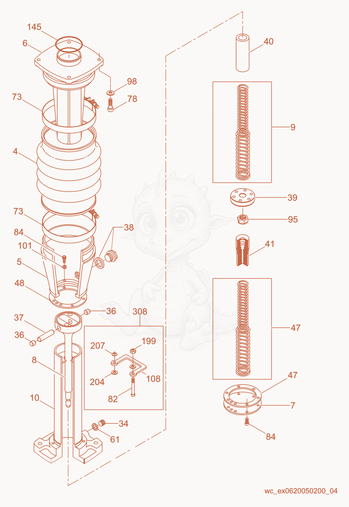 Exploded parts diagram of the Guide Cylinder cpl. of a Wacker Neuson DS70, with numbered balloons