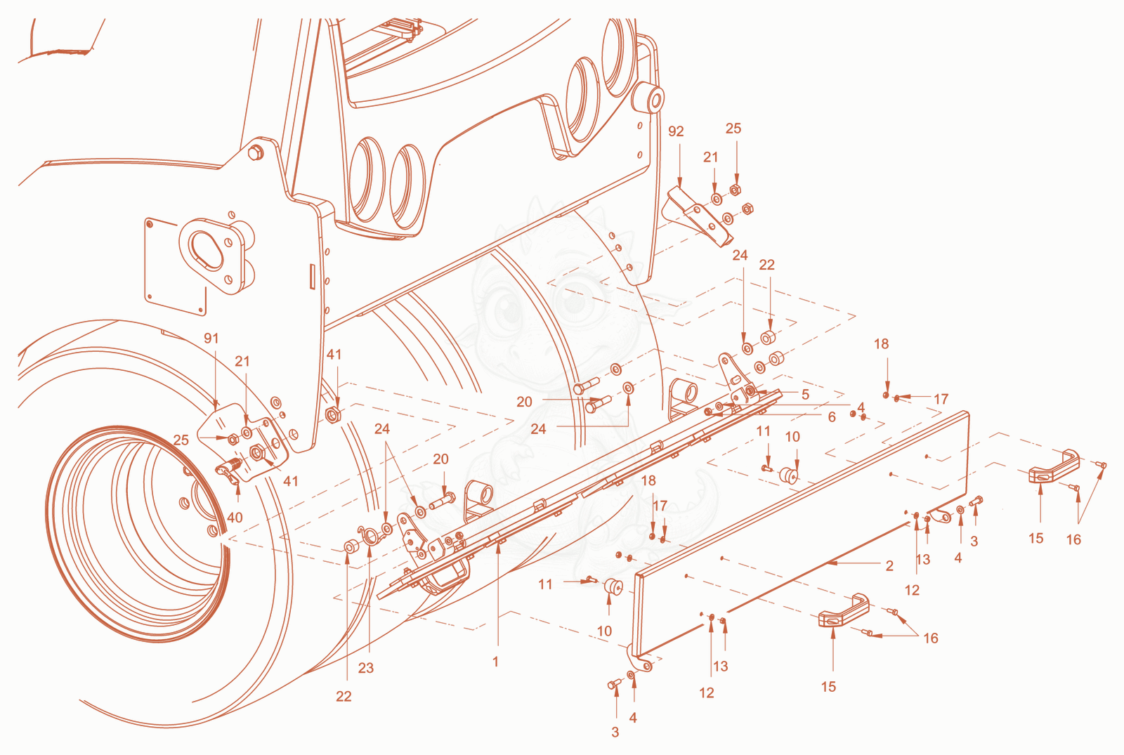 Exploded parts diagram of the Scraper of a Wacker Neuson RD45-140C, with numbered balloons