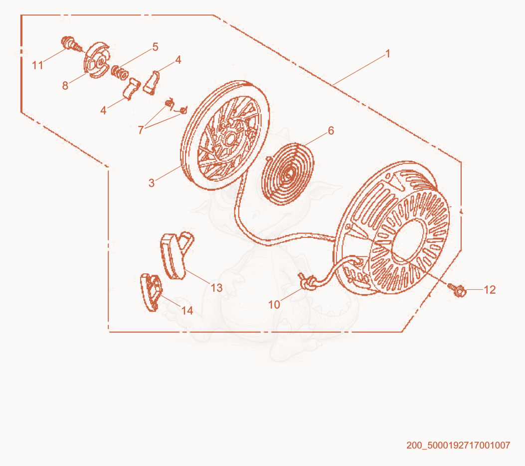 Exploded parts diagram of the Starter cpl. of a Wacker Neuson CT48-11A, with numbered balloons