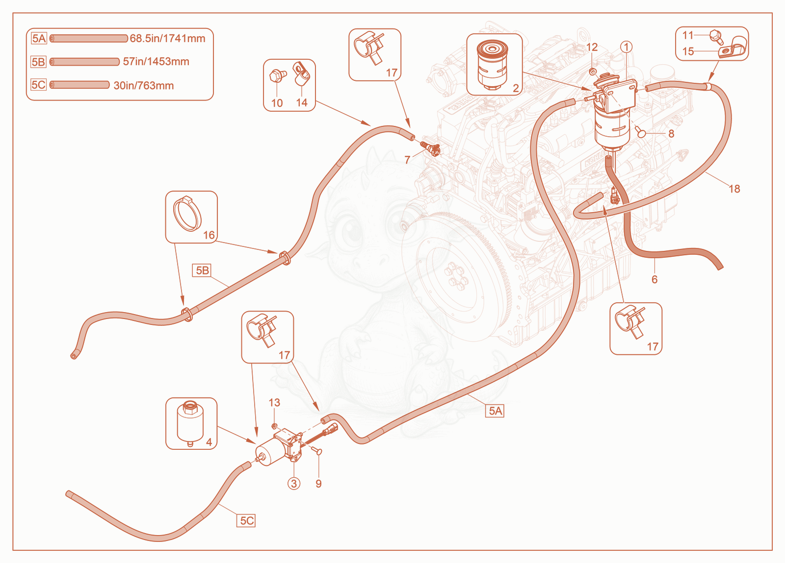 Exploded parts diagram of the Fuel Filter of a Wacker Neuson ST31(S08), with numbered balloons