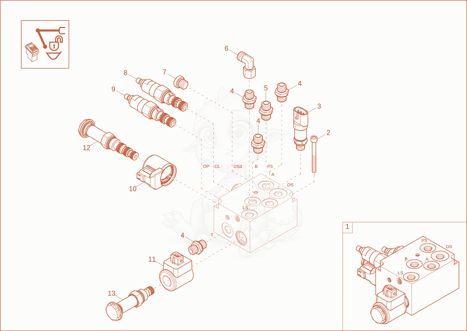 Exploded parts diagram of the QHS HYDRAULICALLY VALVE (OPTION) of a Wacker Neuson ET42, with numbered balloons