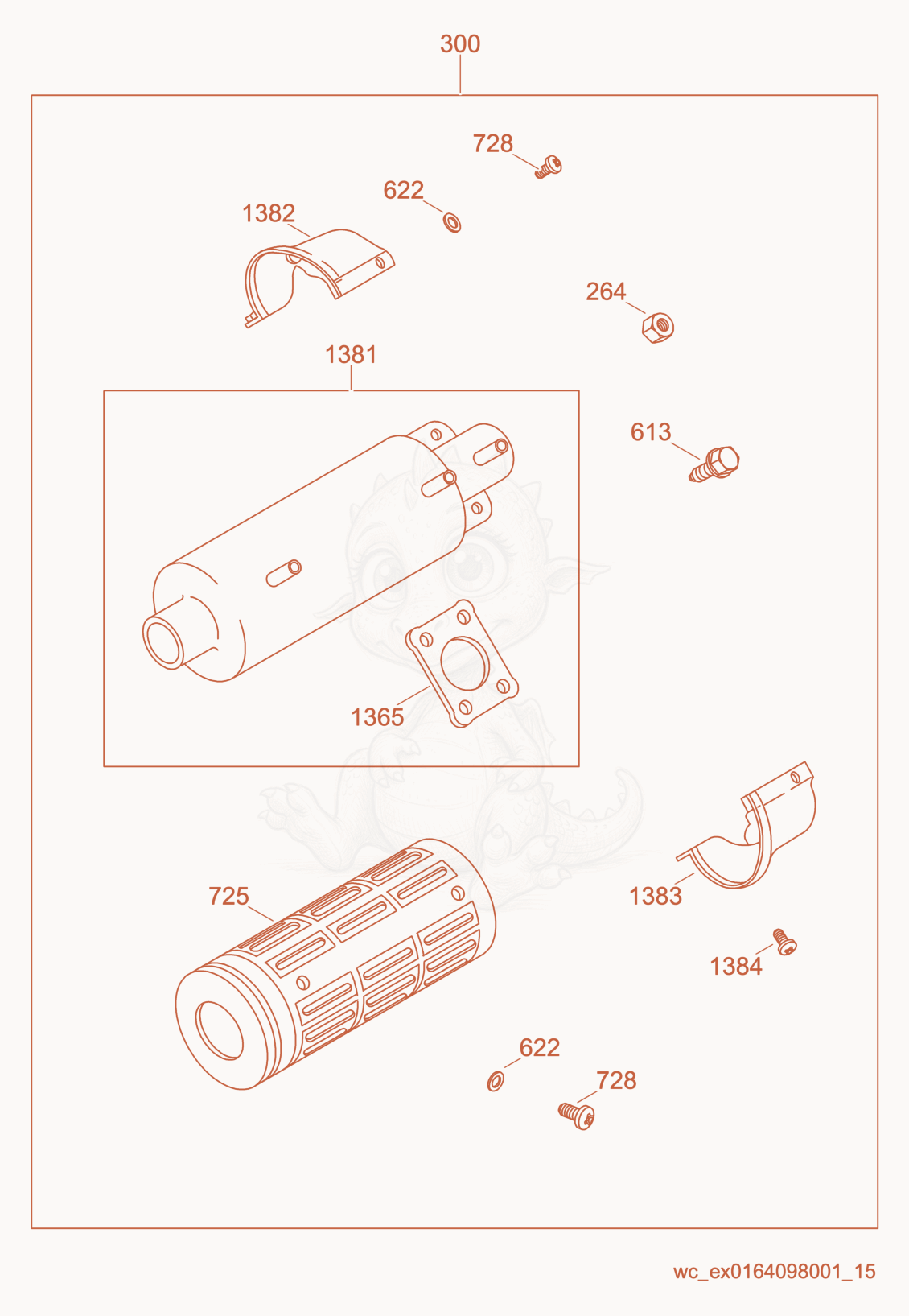 Exploded parts diagram of the Muffler of a Wacker Neuson CRT48-34V, with numbered balloons