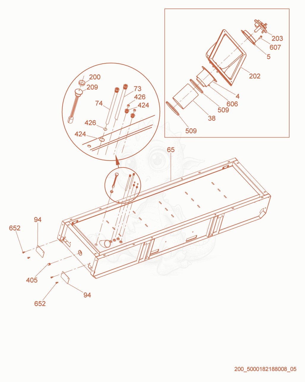 Exploded parts diagram of the Fuel Tank of a Wacker Neuson HI750G, with numbered balloons