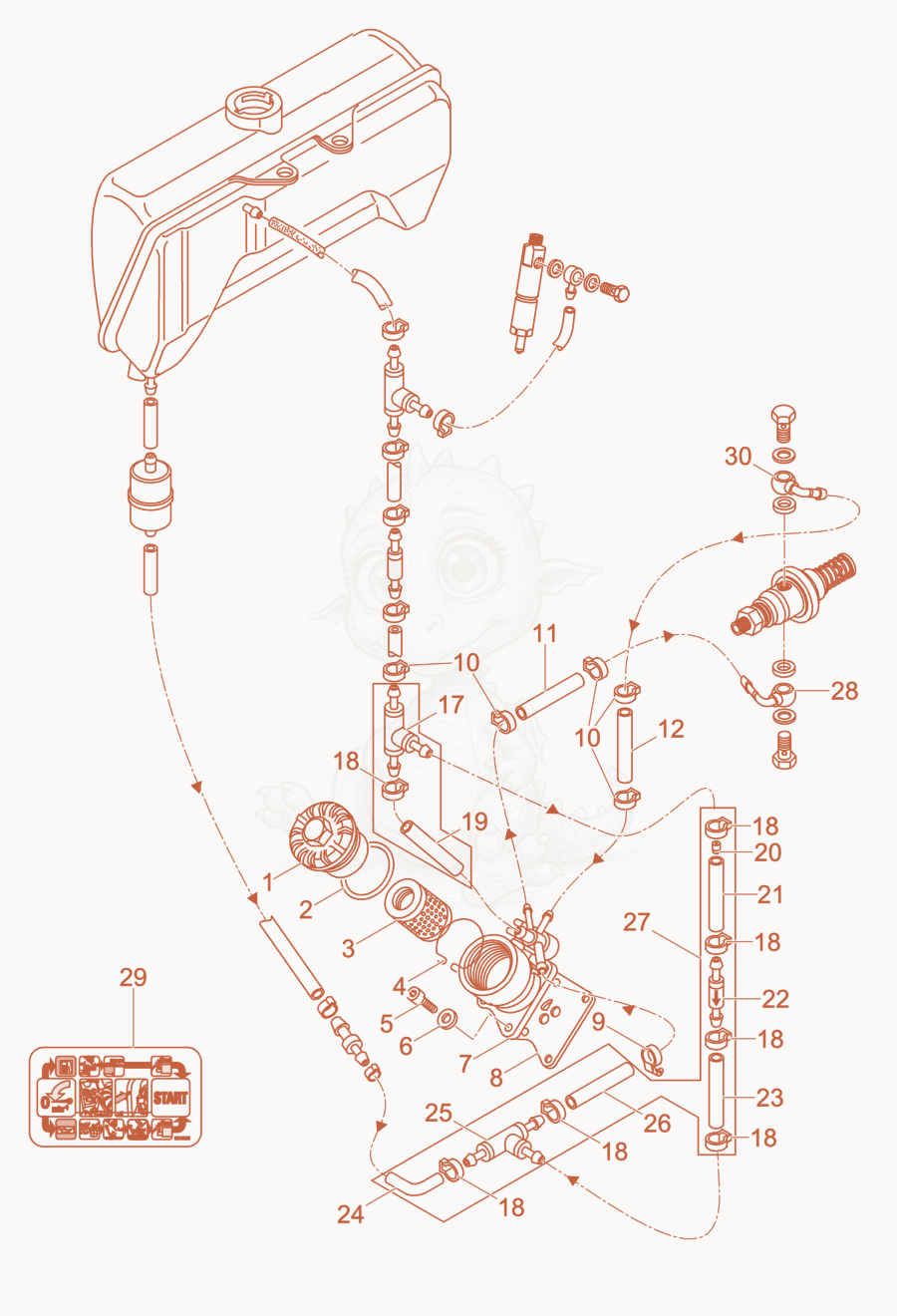 Exploded parts diagram of the Automatic shut-off of a Wacker Neuson DPU4045H, with numbered balloons