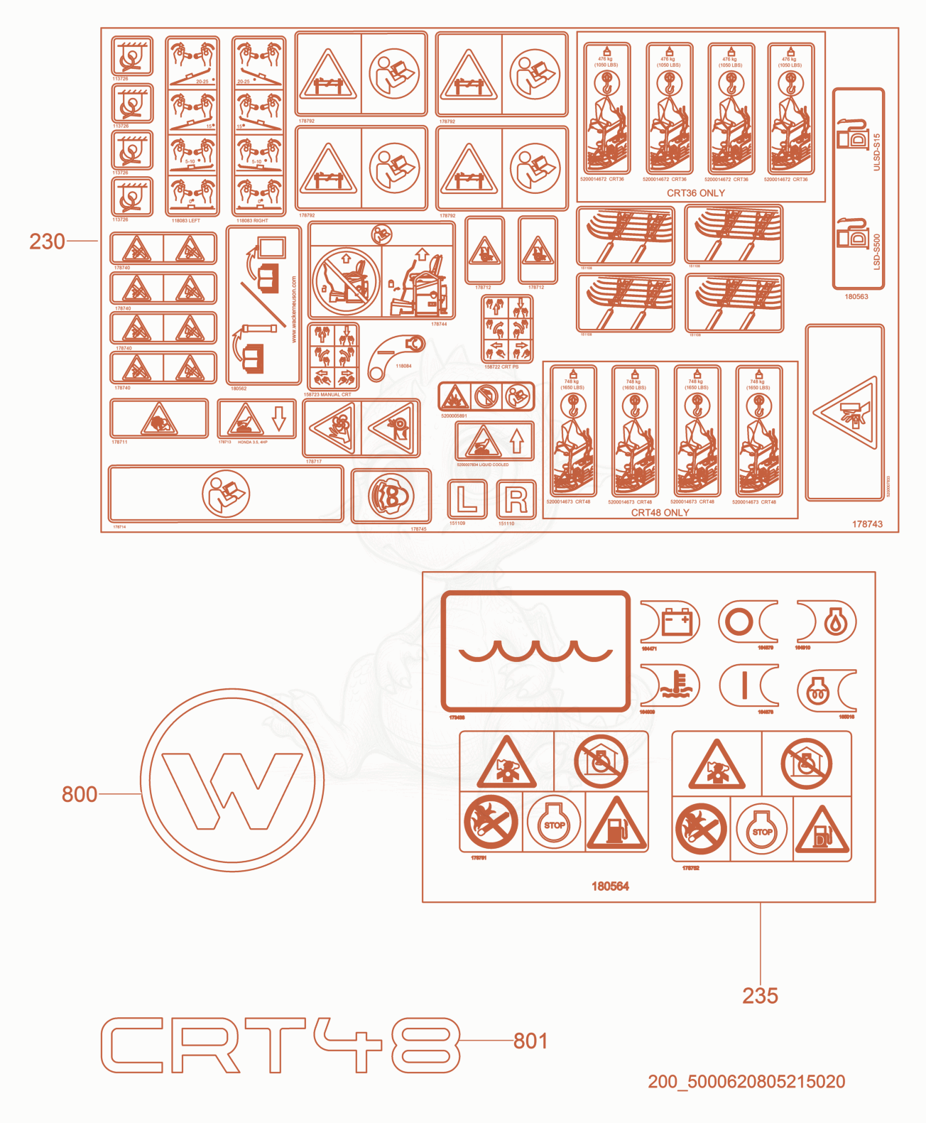 Exploded parts diagram of the Labels of a Wacker Neuson CRT48-35VEU, with numbered balloons