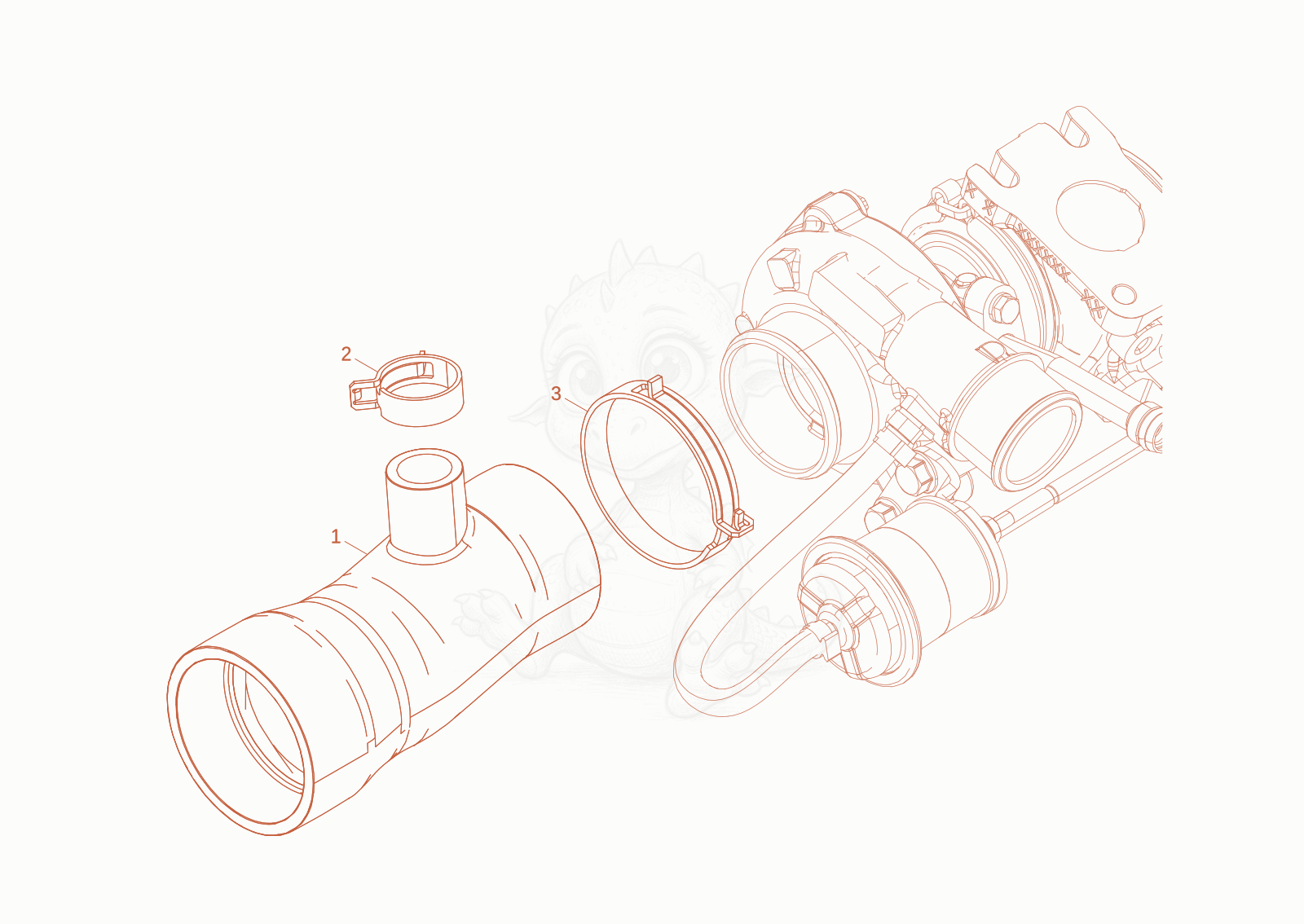 Exploded parts diagram of the suction pipe of a Wacker Neuson DW60-3, with numbered balloons