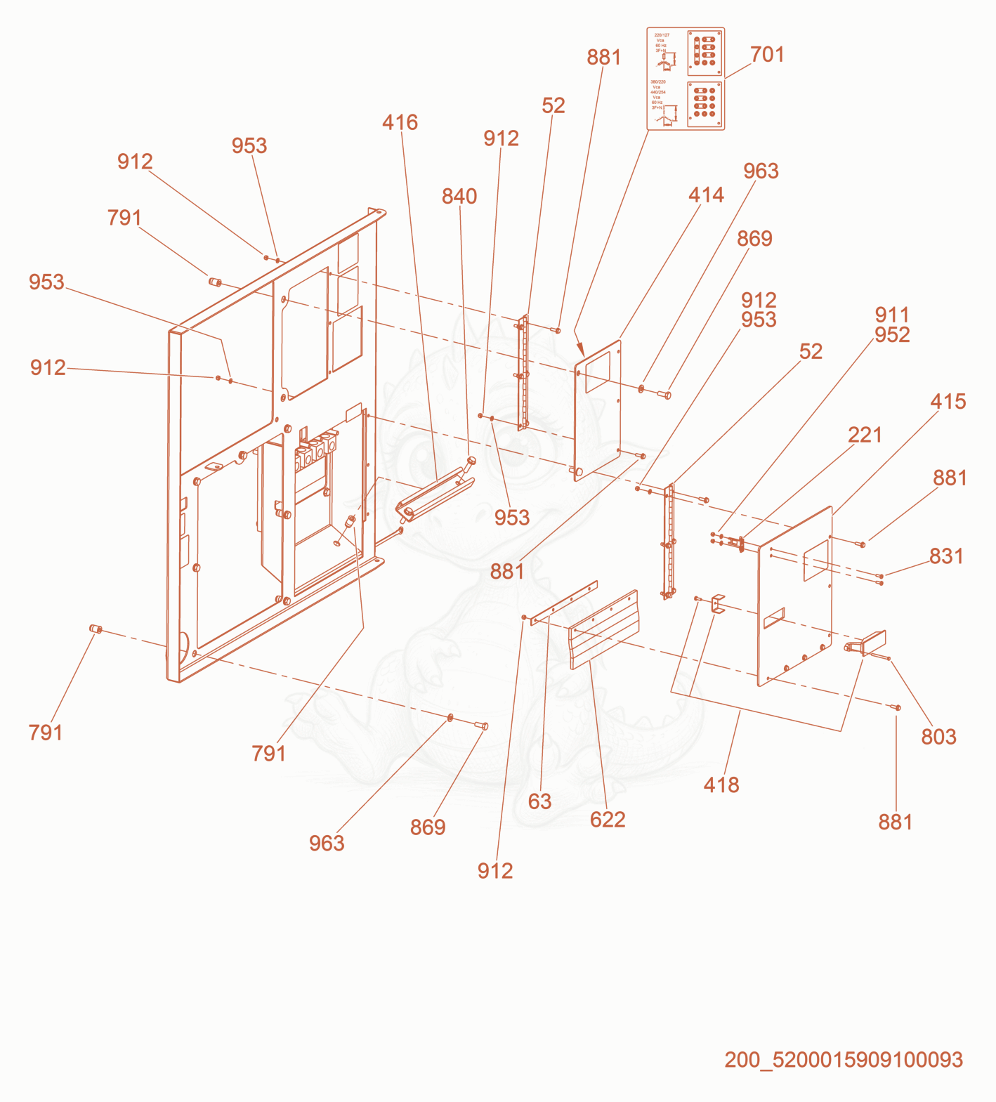 Exploded parts diagram of the Panel cpl. of a Wacker Neuson G50, with numbered balloons
