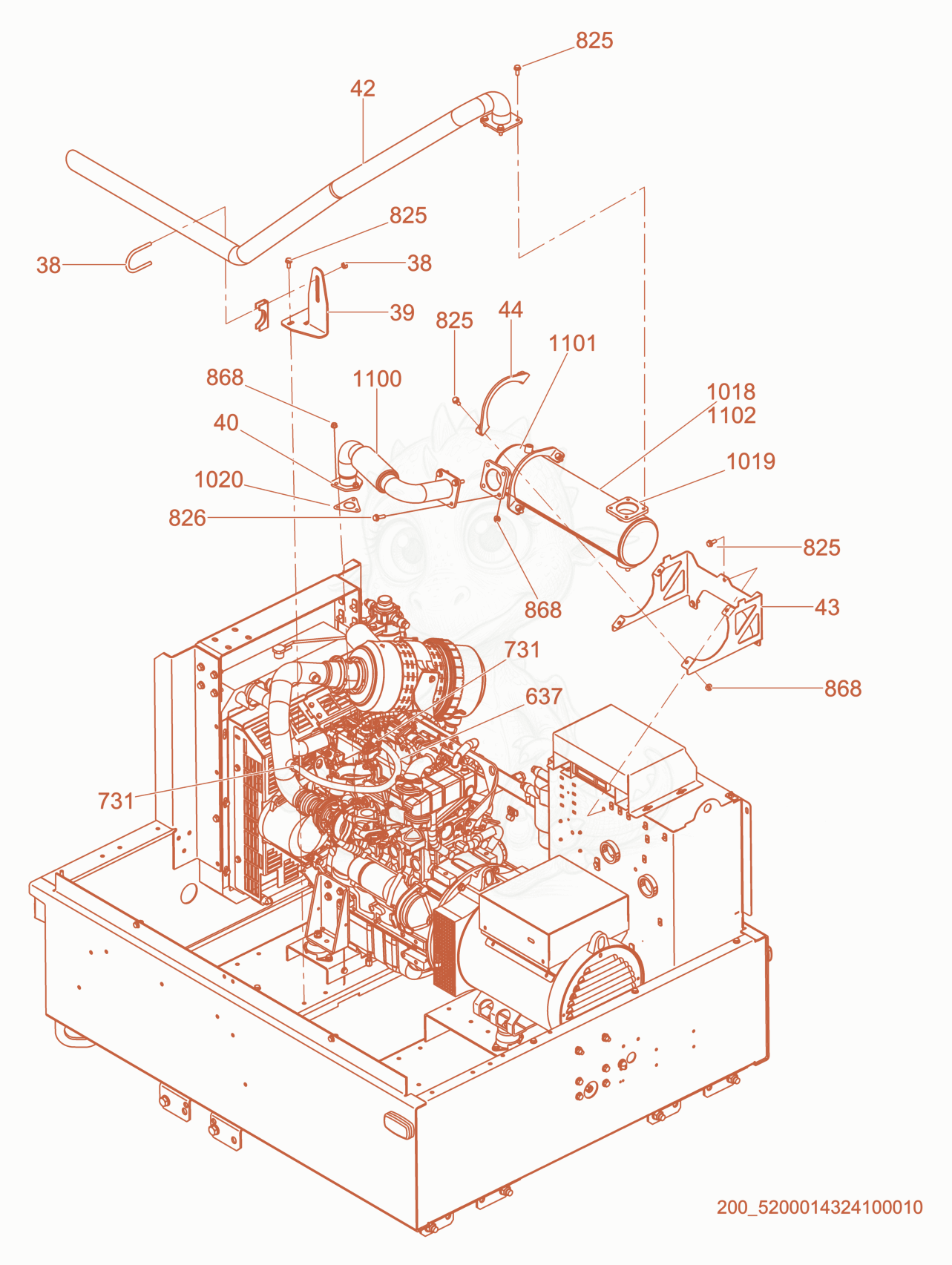 Exploded parts diagram of the Diesel oxidation catalyst of a Wacker Neuson LTW20Z1, with numbered balloons