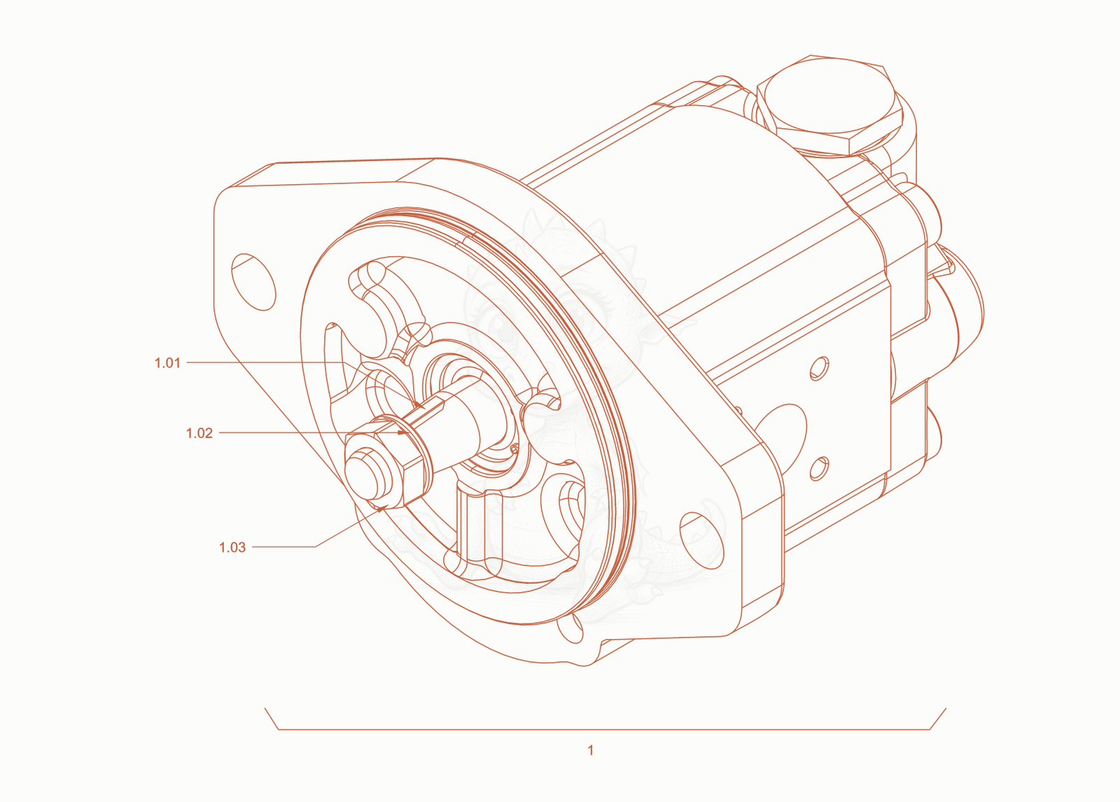 Exploded parts diagram of the gear pump of a Wacker Neuson RC110PCAB, with numbered balloons
