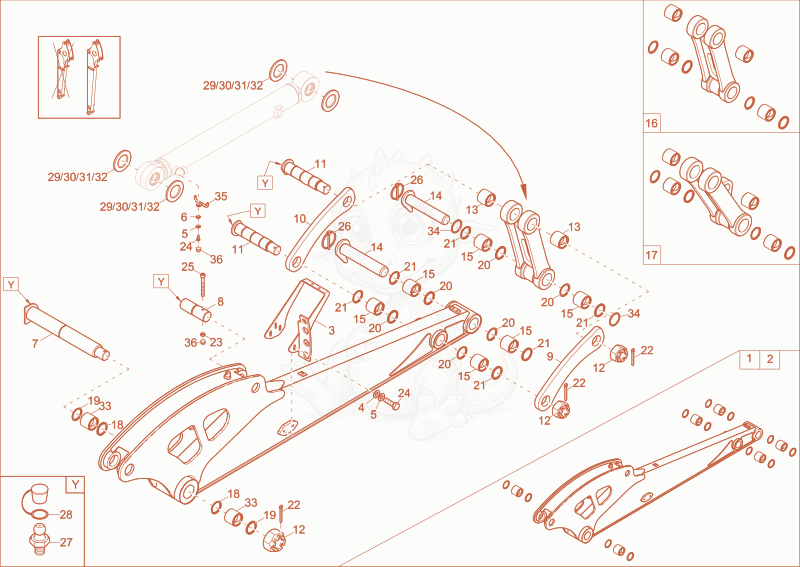 Exploded parts diagram of the DIPPER ARM LONG (OPTION) of a Wacker Neuson EW100, with numbered balloons