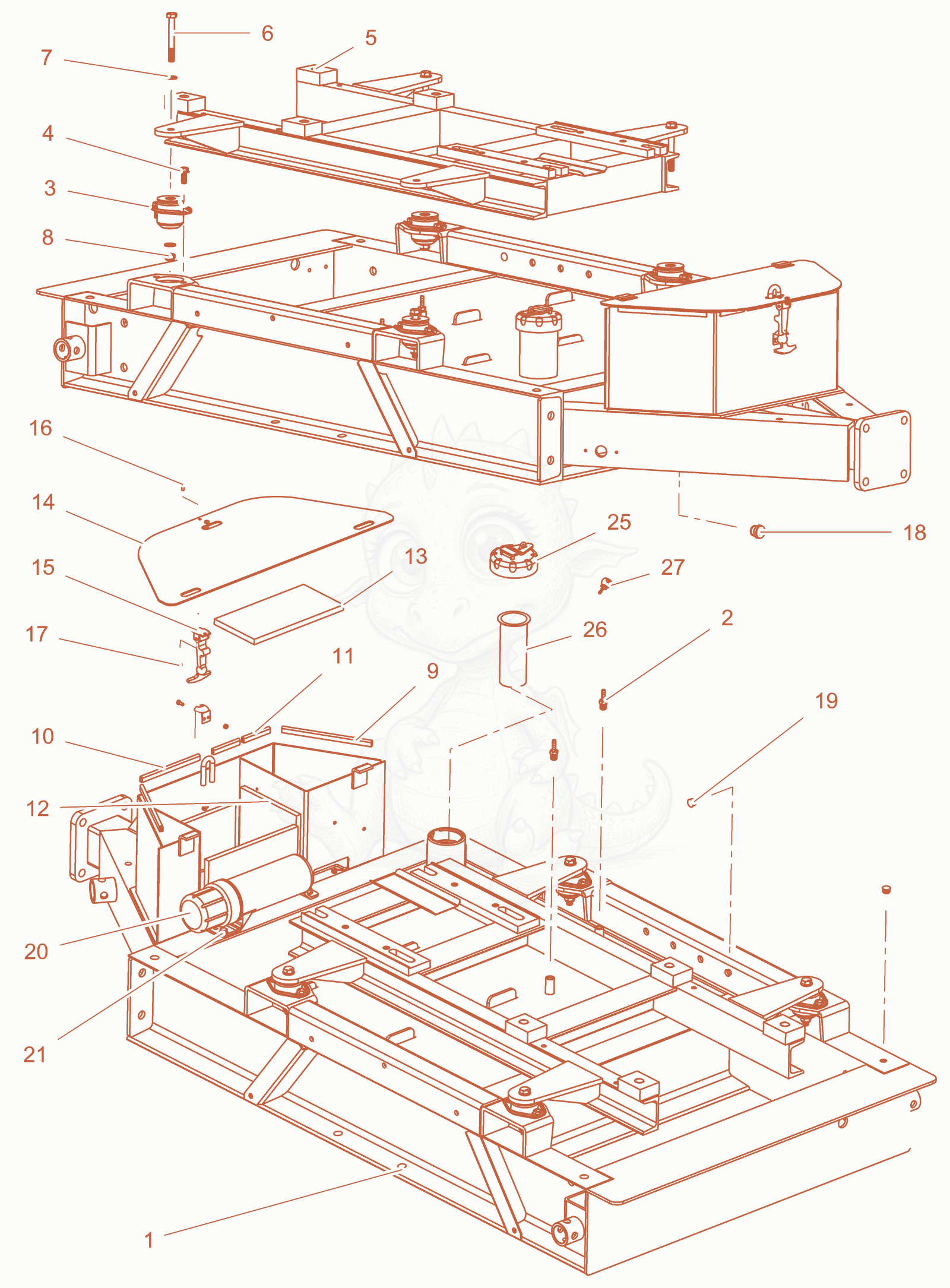 Exploded parts diagram of the Trailer cpl of a Wacker Neuson PT6Y-SA, with numbered balloons