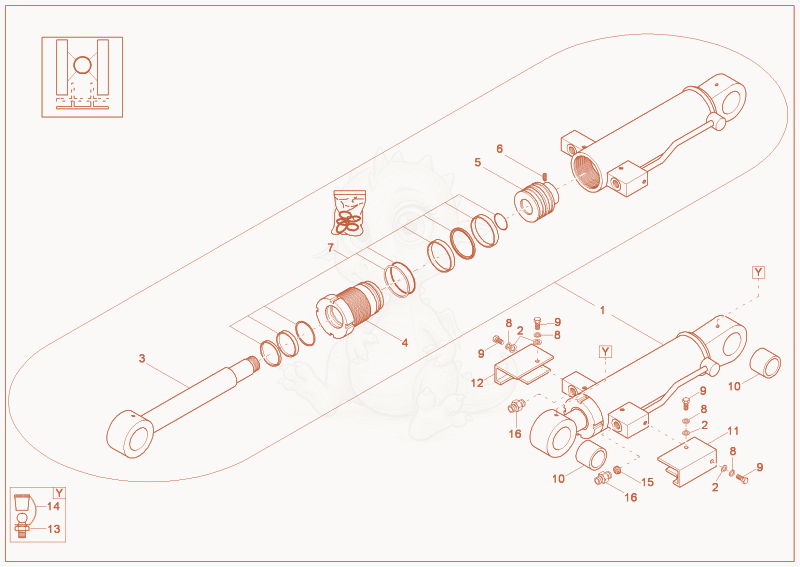 Exploded parts diagram of the DOZER BLADE CYLINDER (OPTION) of a Wacker Neuson 1703, with numbered balloons