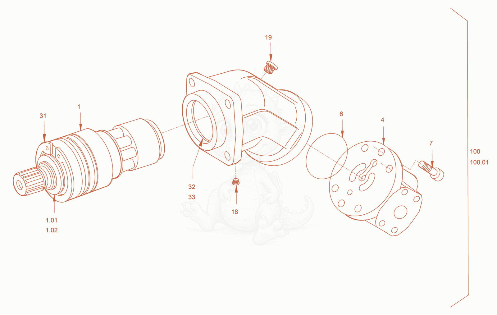 Exploded parts diagram of the Constant Motor (Vibration Drive) of a Wacker Neuson RC70VOUS, with numbered balloons
