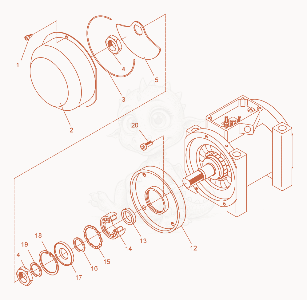 Exploded parts diagram of the External Vibrator cpl. of a Wacker Neuson AR44/6/055, with numbered balloons