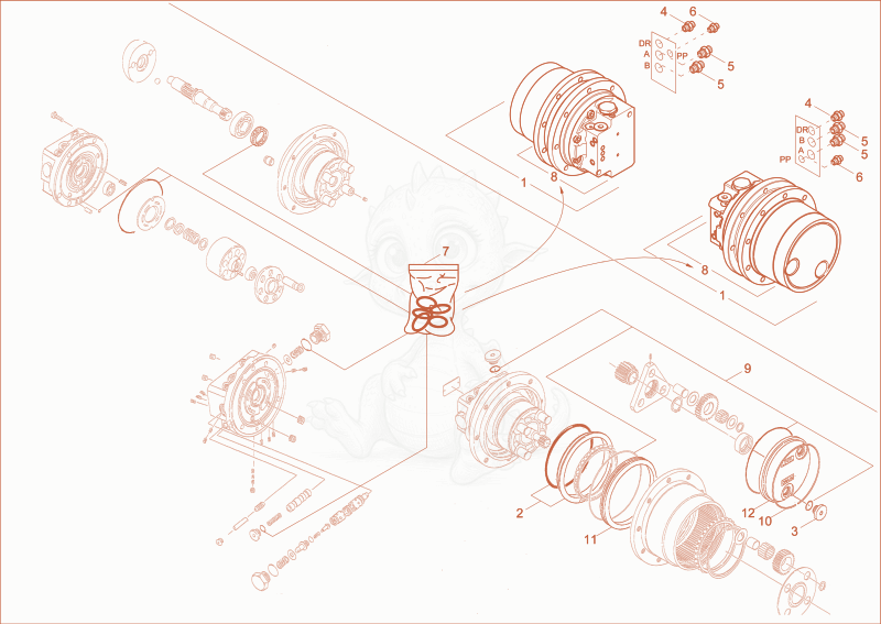 Exploded parts diagram of the DRIVE UNIT of a Wacker Neuson EZ17E, with numbered balloons