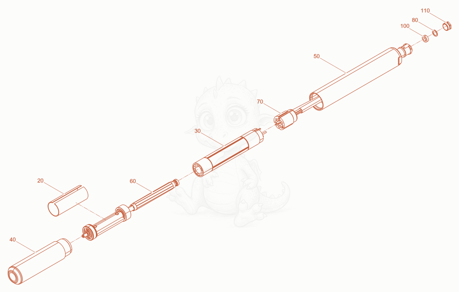 Exploded parts diagram of the Internal Vibrator of a Wacker Neuson IRFLEX38/230/10, with numbered balloons
