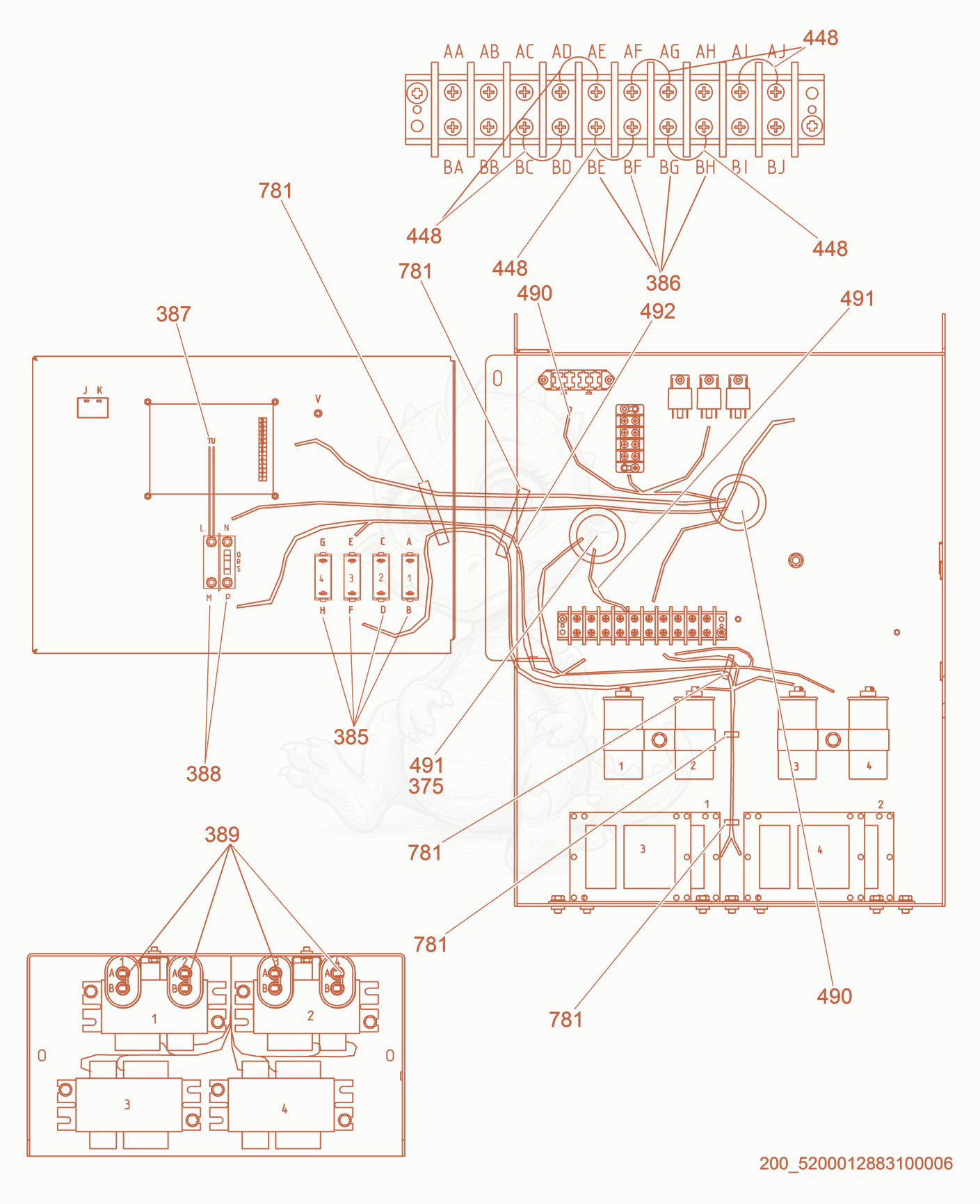 Exploded parts diagram of the Control Box Wiring Diagram of a Wacker Neuson LTW8K-VS, with numbered balloons