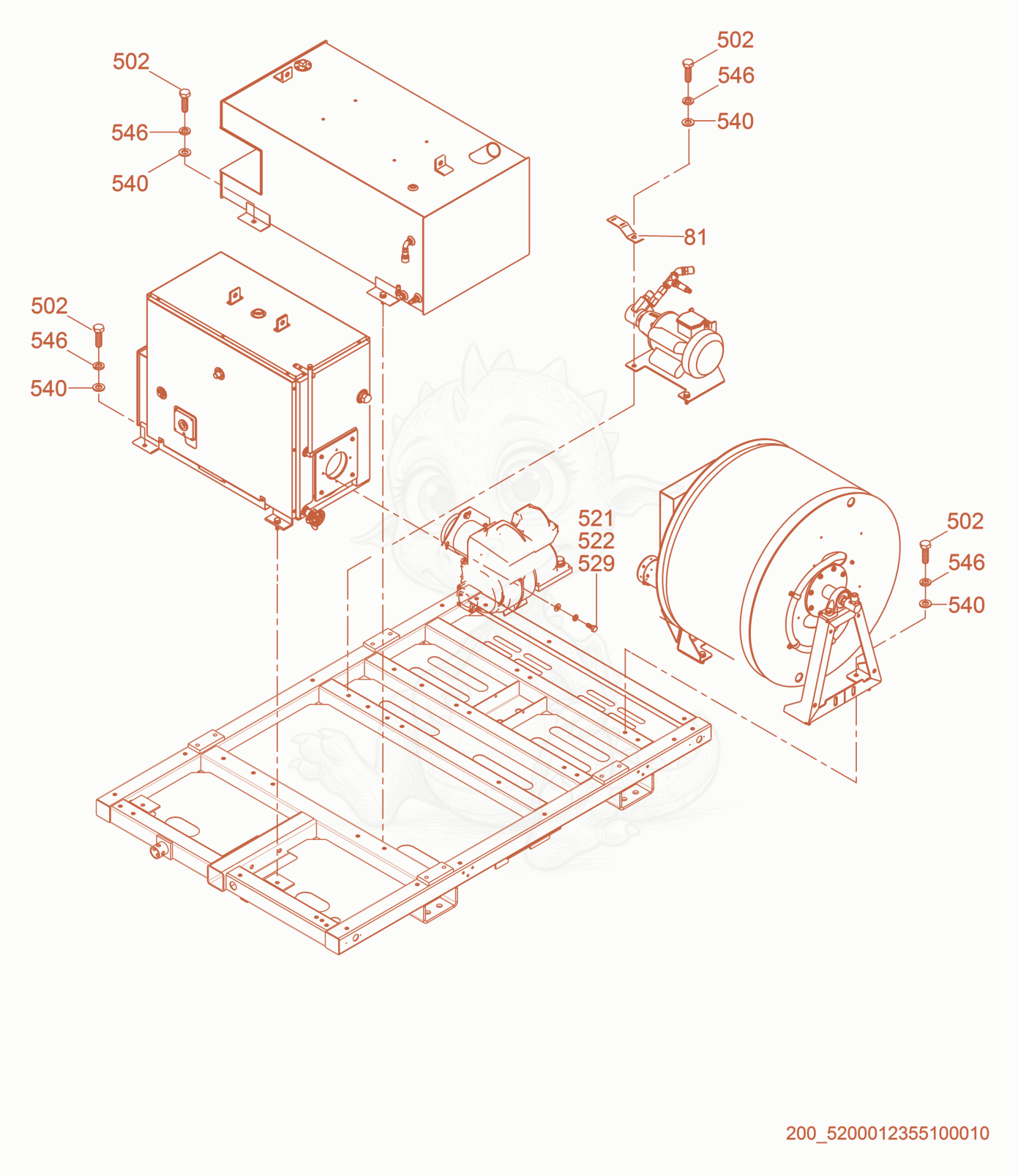 Despiece del Mount-Components de una máquina Wacker Neuson E1250S, con globos numerados
