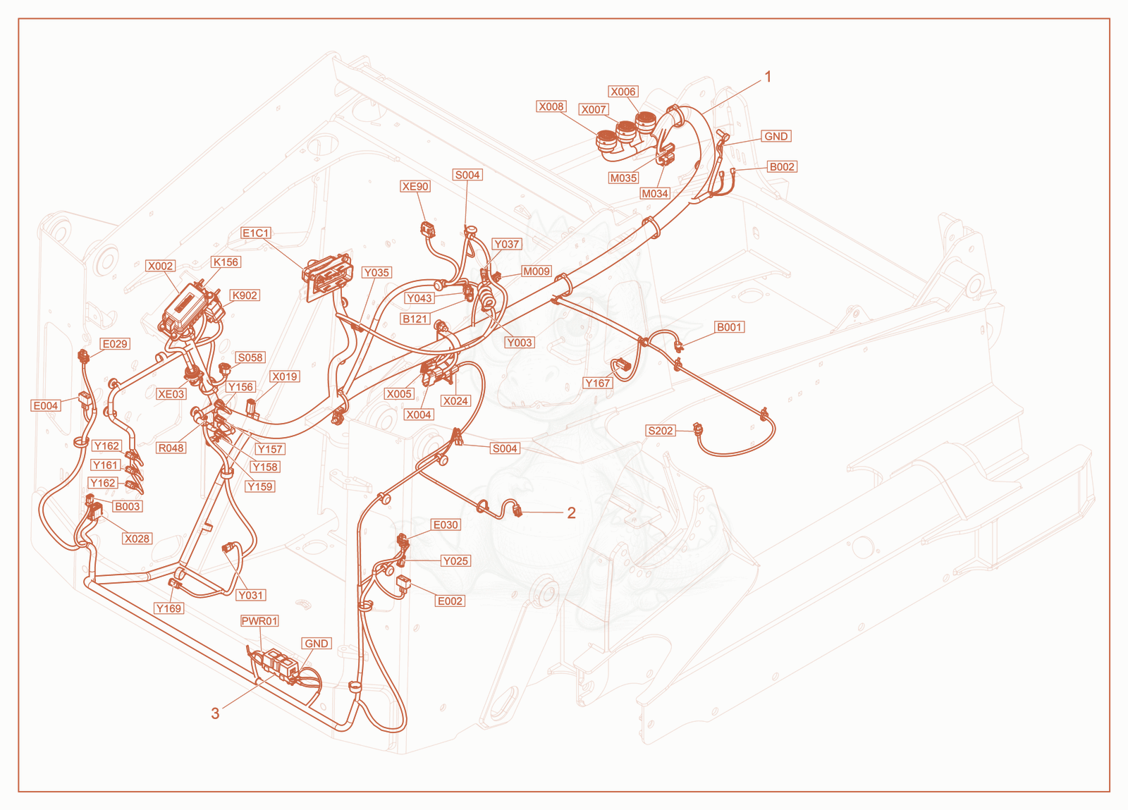 Exploded parts diagram of the Wire Harness Chassis, Engine of a Wacker Neuson ST37, with numbered balloons