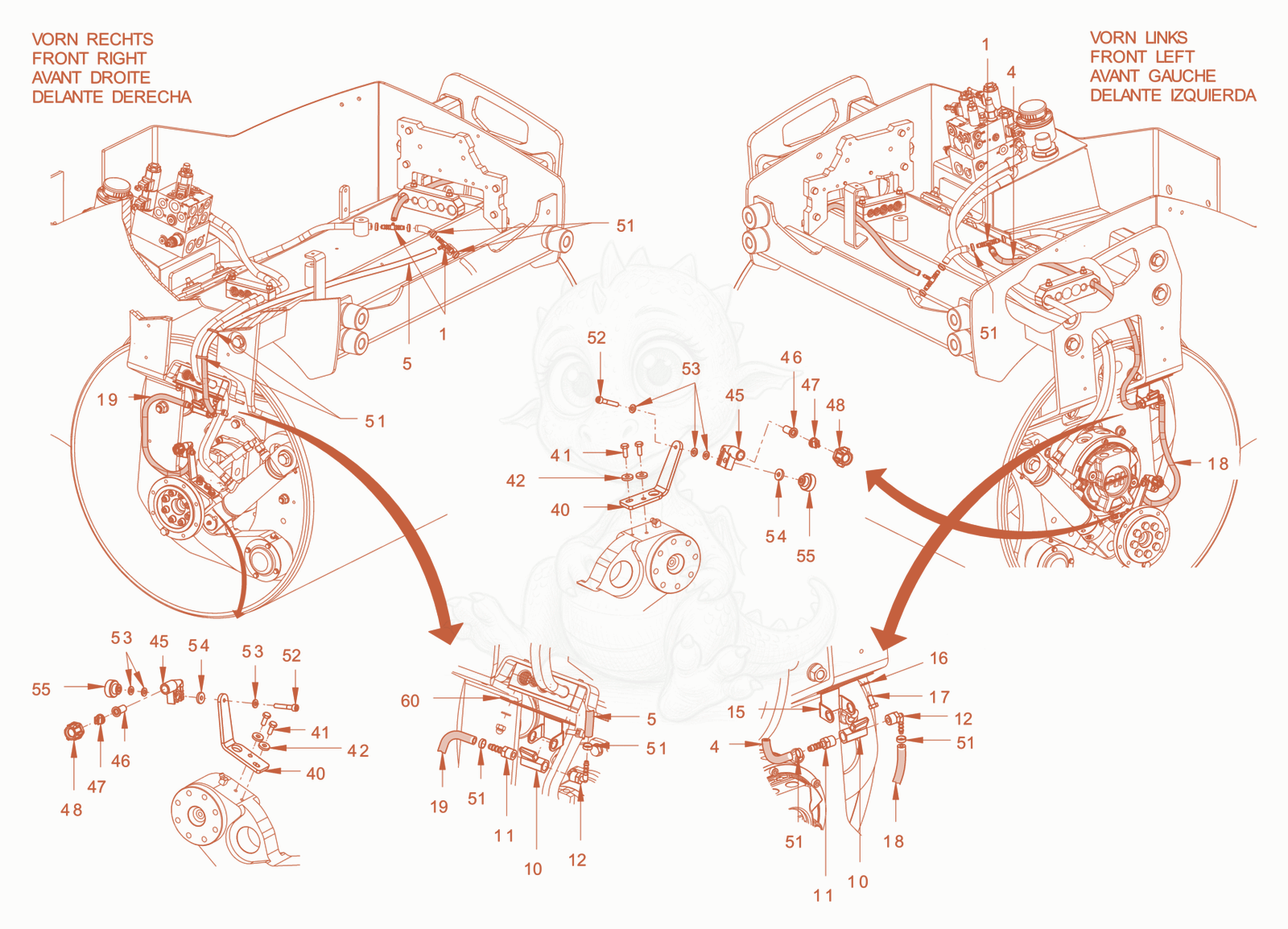 Exploded parts diagram of the sprinkling of a Wacker Neuson RD28-120DPF, with numbered balloons