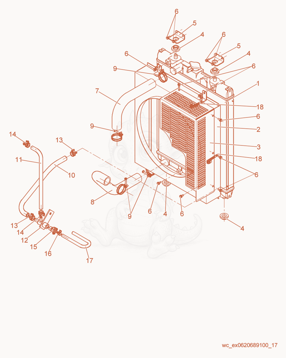 Despiece del Radiator de una máquina Wacker Neuson G14, con globos numerados