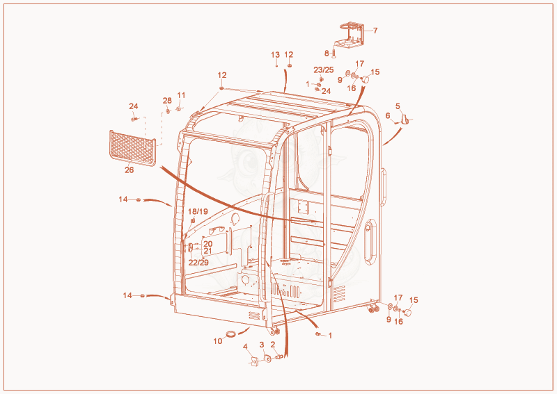 Exploded parts diagram of the CABIN FRAME 2 of a Wacker Neuson 9503, with numbered balloons