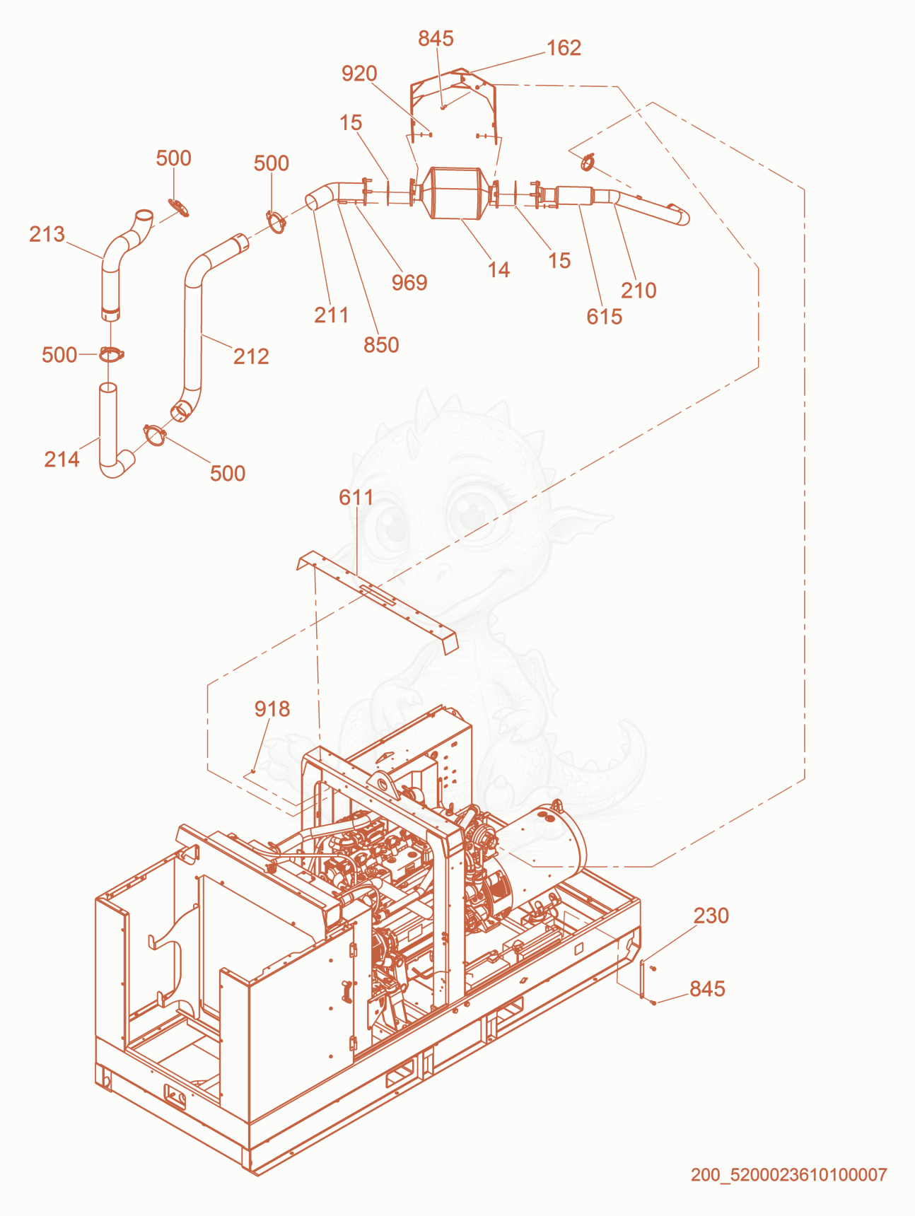 Exploded parts diagram of the Exhaust cpl. of a Wacker Neuson GN165, with numbered balloons