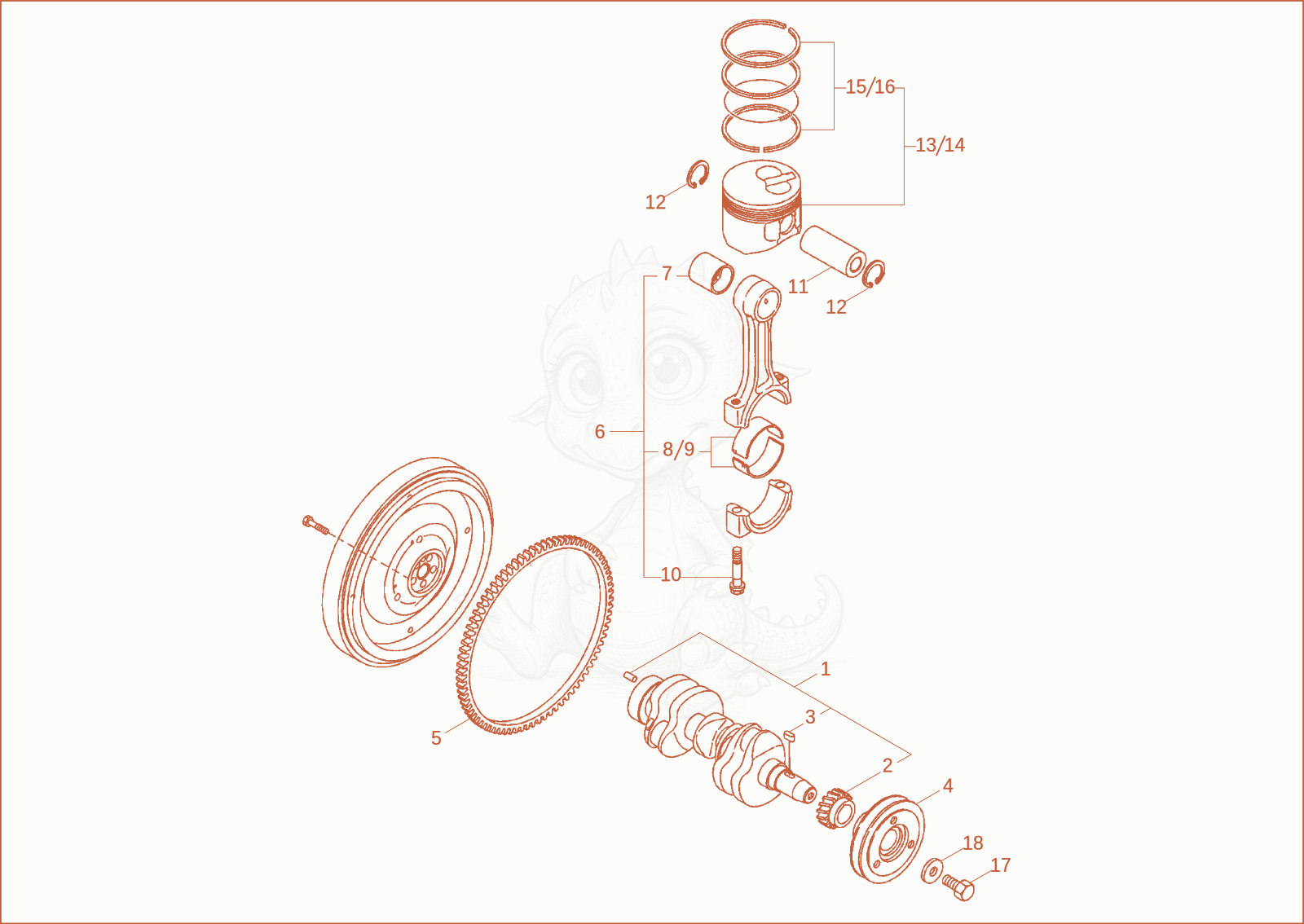 Exploded parts diagram of the CRANKSHAFT, PISTON SPC of a Wacker Neuson ET08, with numbered balloons