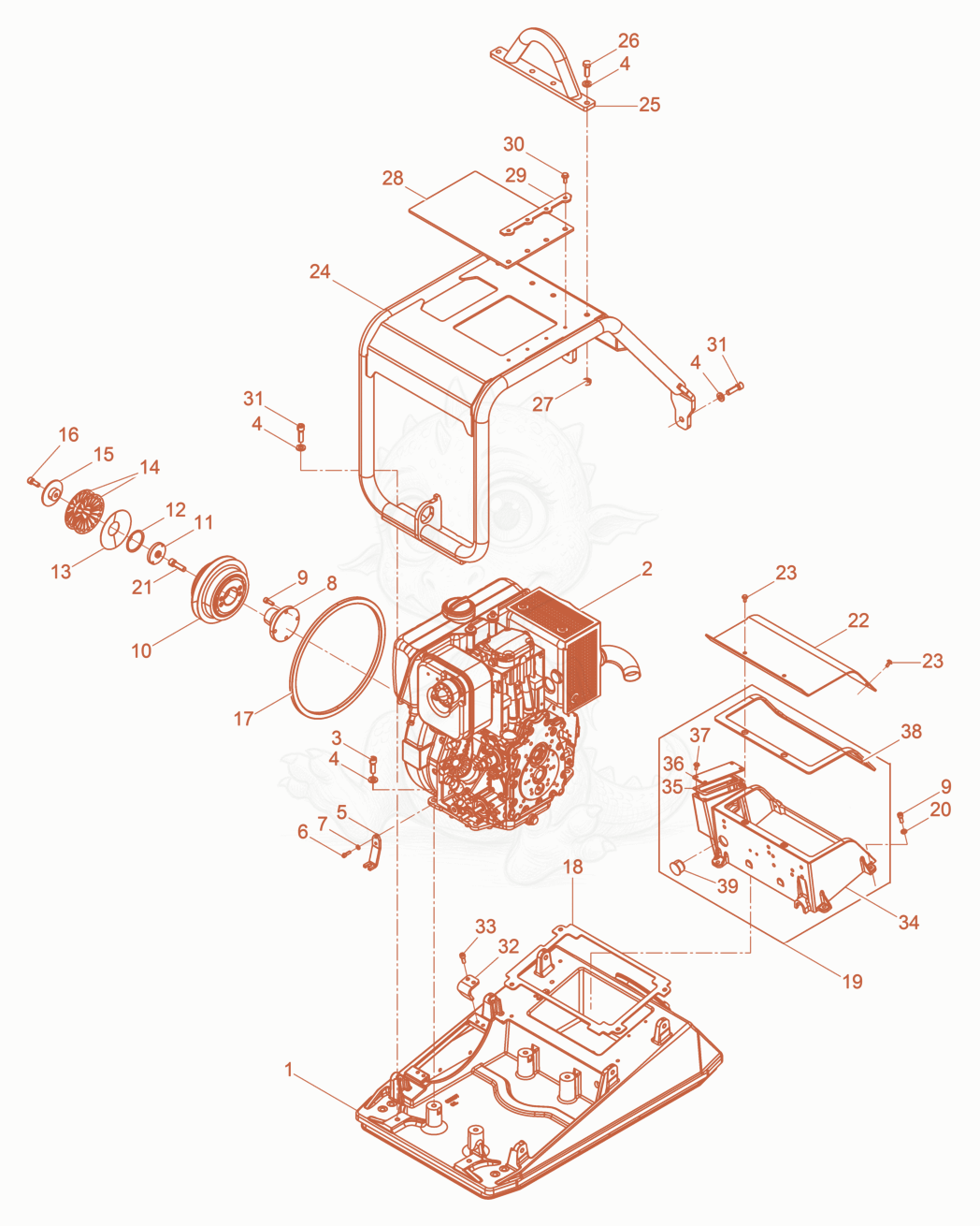 Exploded parts diagram of the Upper mass of a Wacker Neuson DPU6555H, with numbered balloons