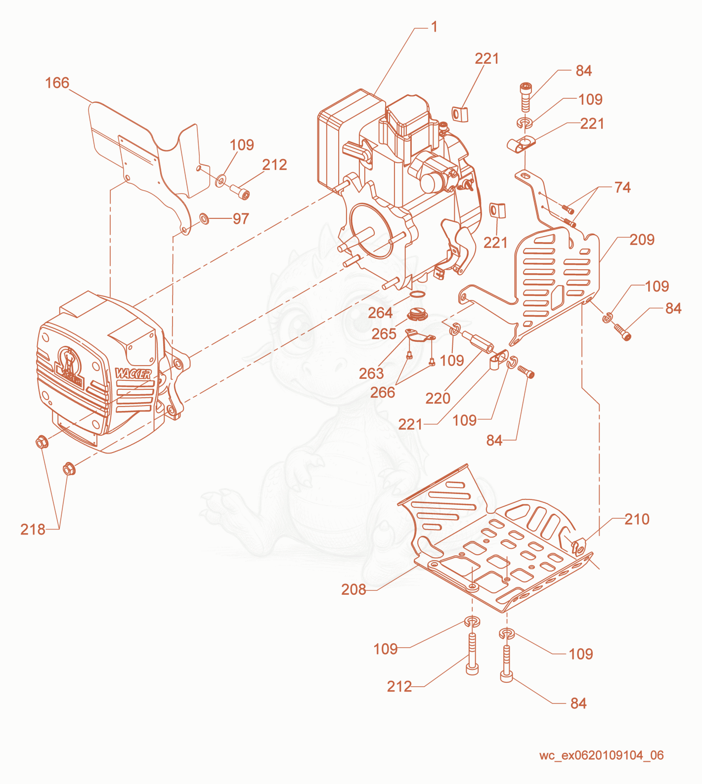 Exploded parts diagram of the Engine Guarding of a Wacker Neuson BS60-4, with numbered balloons