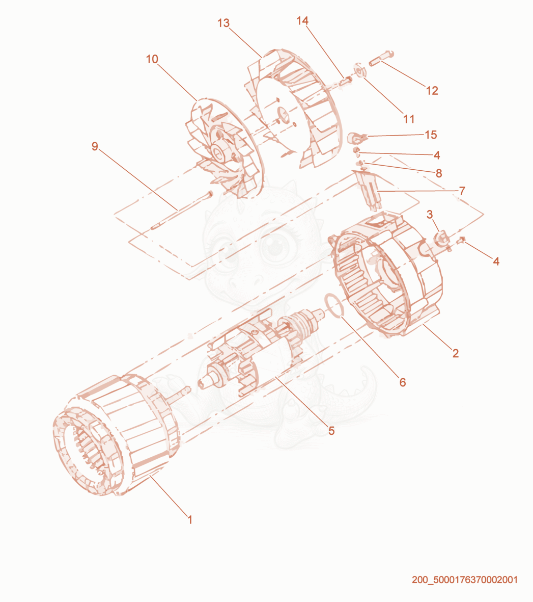 Exploded parts diagram of the Generator cpl. of a Wacker Neuson HSH700G, with numbered balloons