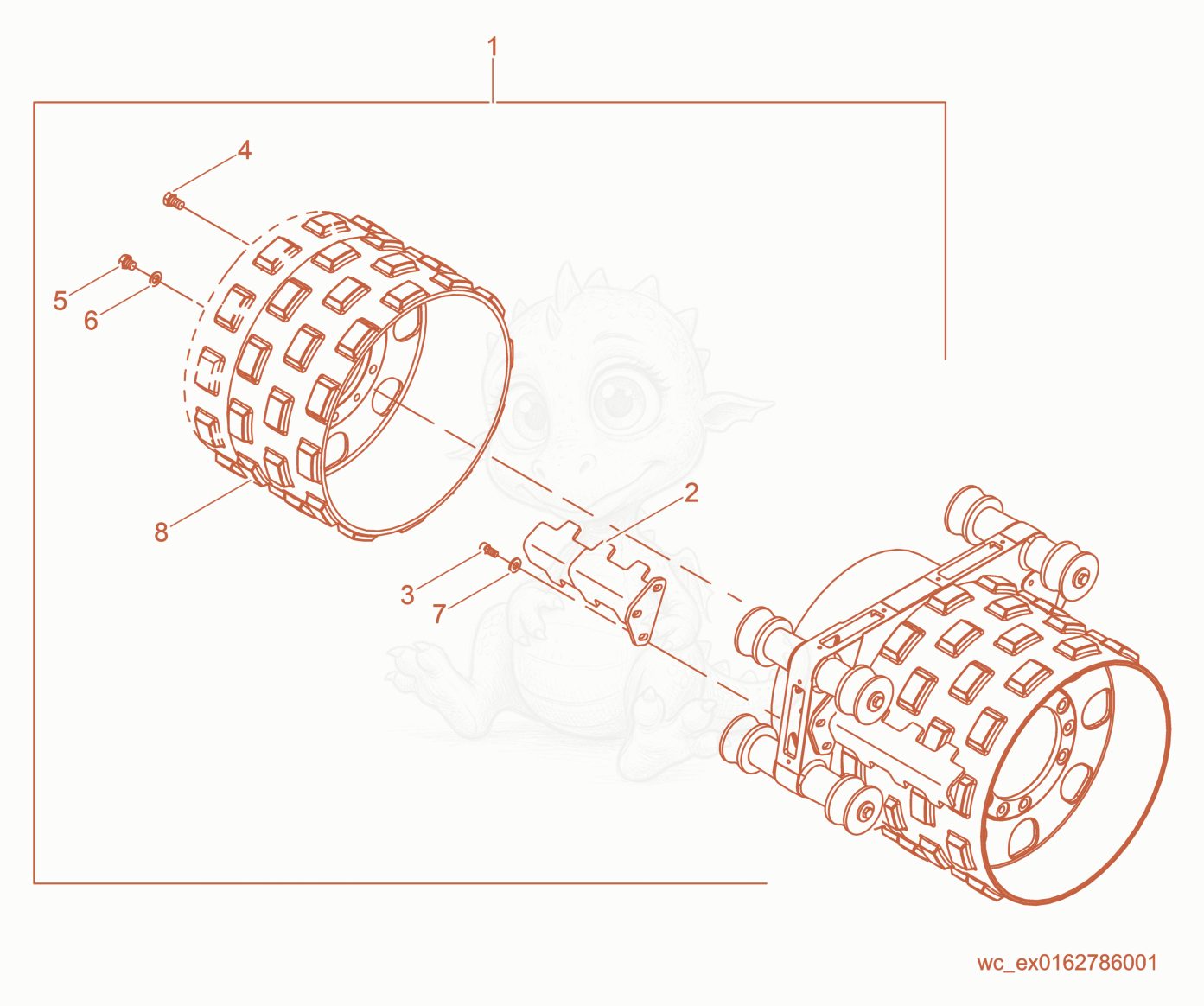 Exploded parts diagram of the Wide Drum Kit of a Wacker Neuson RT56-SC2, with numbered balloons