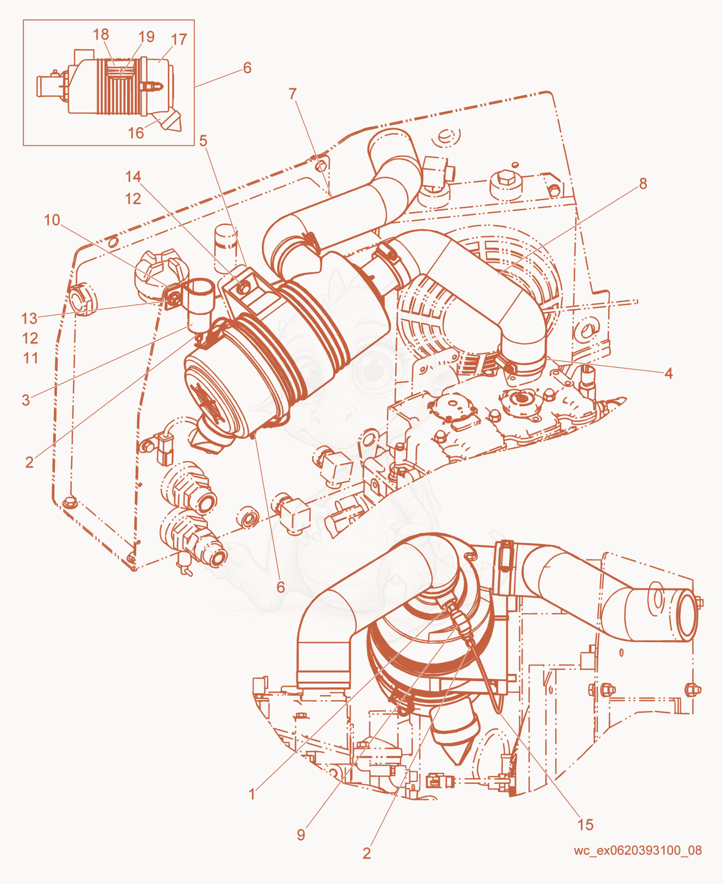 Exploded parts diagram of the Air Cleaner of a Wacker Neuson RD27-120, with numbered balloons