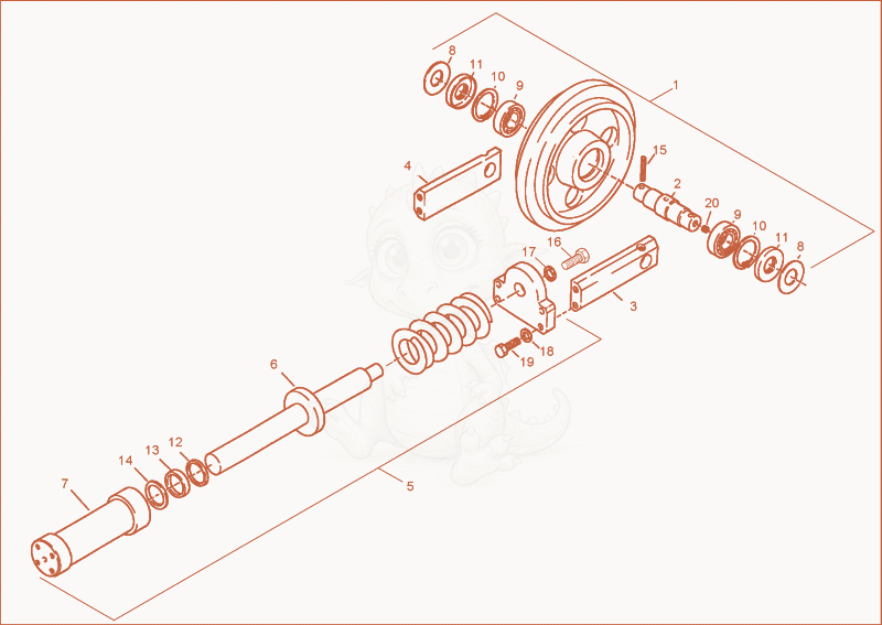 Exploded parts diagram of the track tensioner complete of a Wacker Neuson 3402RDFORCE, with numbered balloons