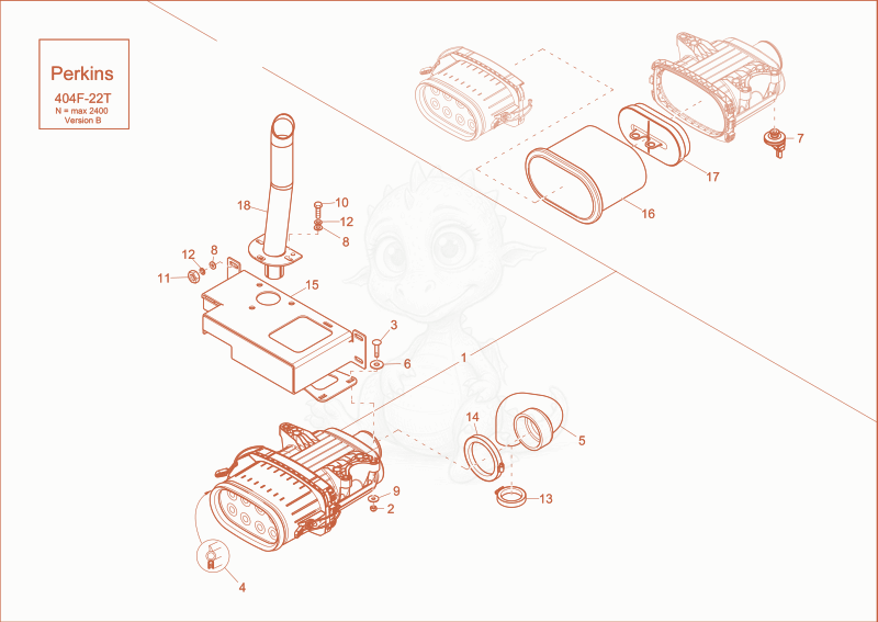 Exploded parts diagram of the air cleaner of a Wacker Neuson ET65, with numbered balloons