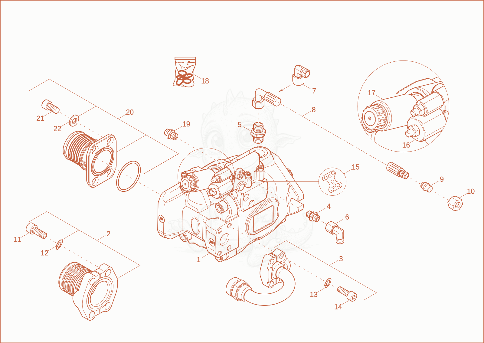 Exploded parts diagram of the hydraulic pump of a Wacker Neuson EZ50, with numbered balloons