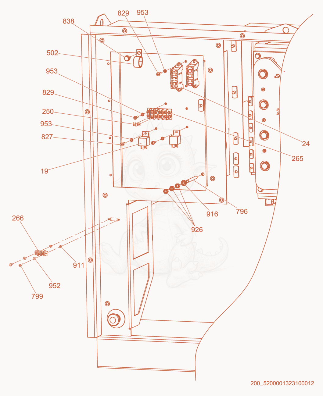 Exploded parts diagram of the Fuse Block/Relay of a Wacker Neuson G240, with numbered balloons
