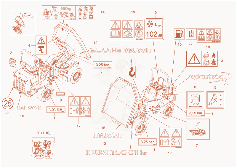 Exploded parts diagram of the STICKER (Option) of a Wacker Neuson 6001, with numbered balloons